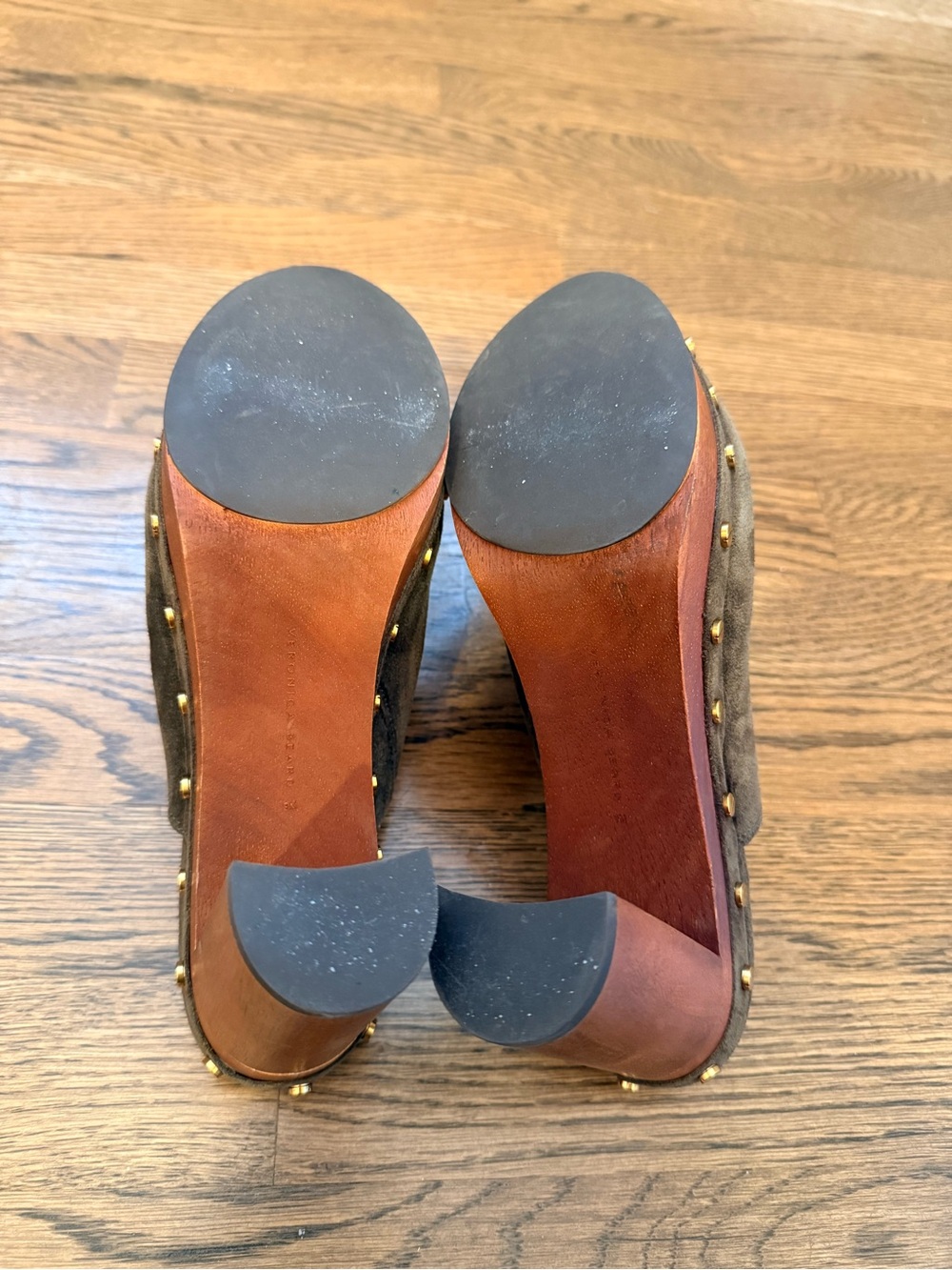 Veronica Beard Chunky Suede Mule with Gold Hardware - Brown - Picture 5 of 5